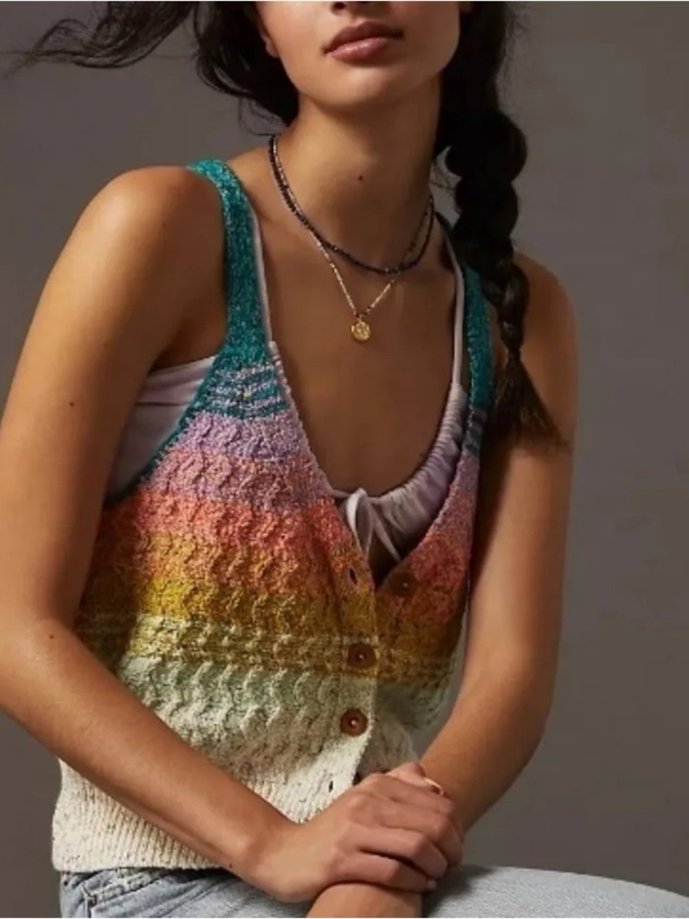 Pilcro Anthropologie Salomon Swank Tank Sweater Vest Top Rainbow Crochet - Picture 2 of 11